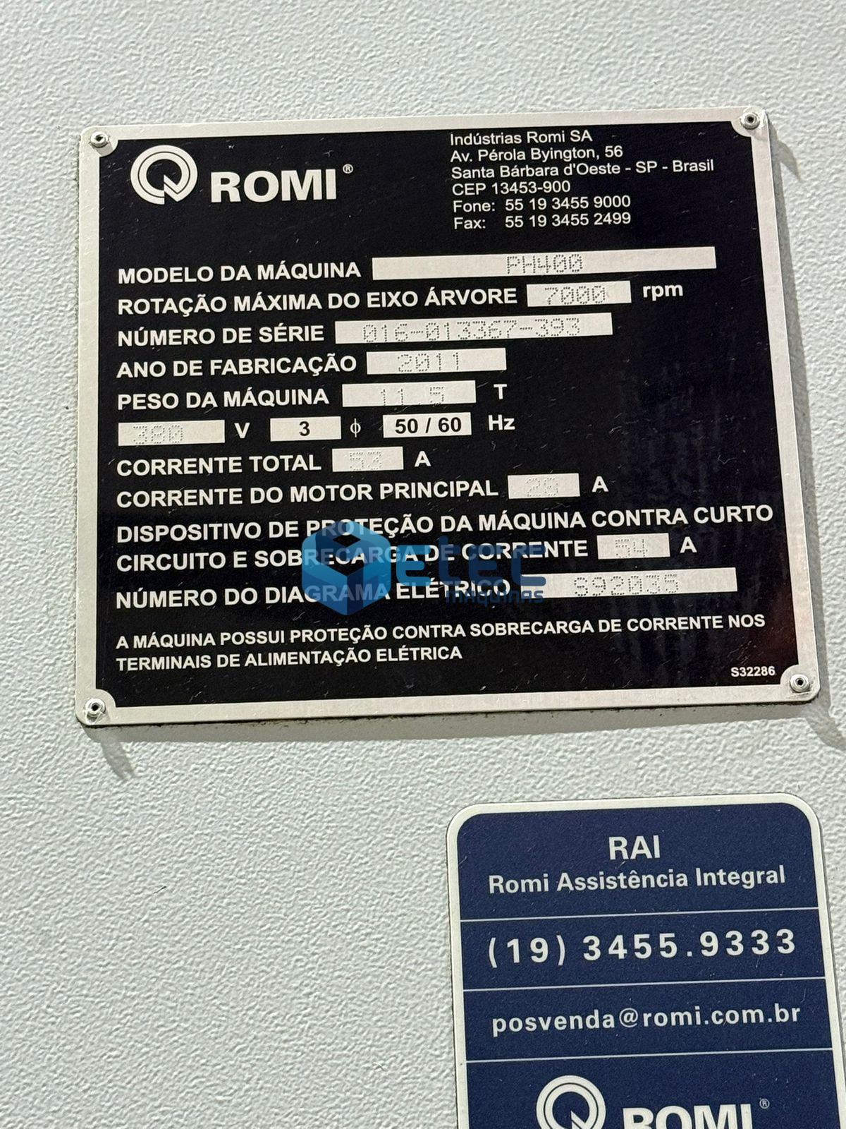 Centro de Usinagem Horizontal Duplo Pallet ROMI PH400